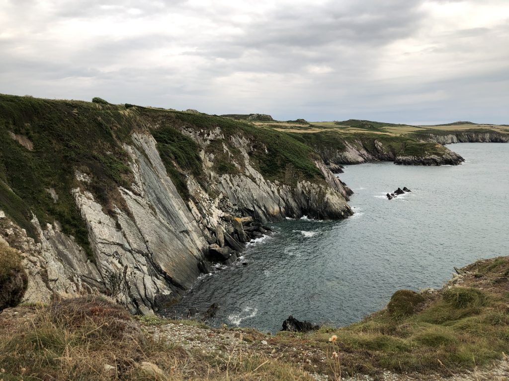 A shot of the dramatic coastline of St Justinians in Pembrokeshire, Wales