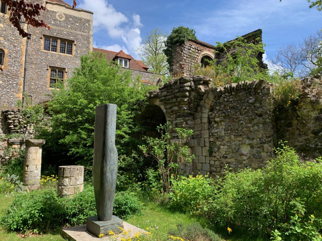 A herb garden is set amongst the ruins of an old monks dormitory in Canterbury Cathedral