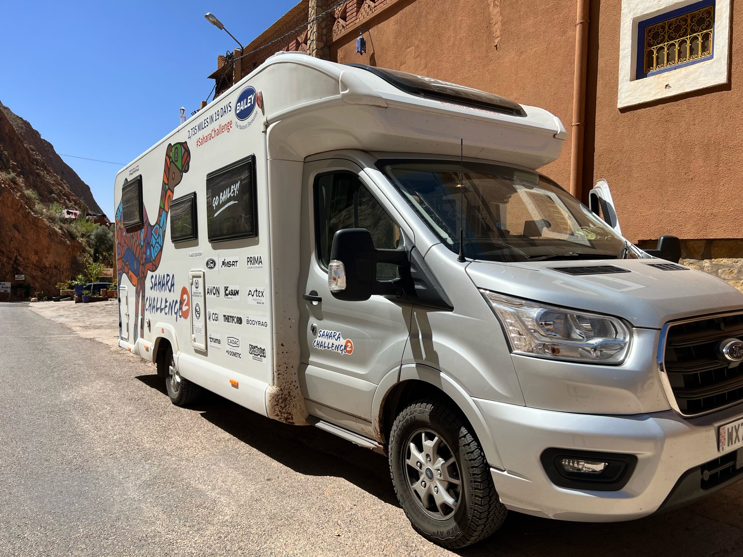 A Bailey Adamo 75-4T motorhome is parked up outside a Kasbah in Morocco