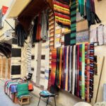 The colourful textiles continued outside too